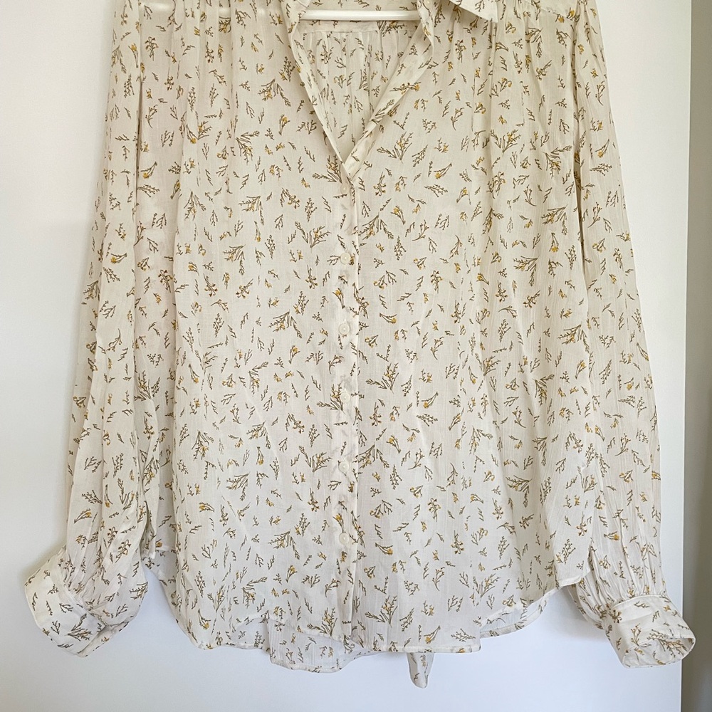 Uniqlo C Cream Button-Down Blouse with Yellow Floral Print - Picture 2 of 6